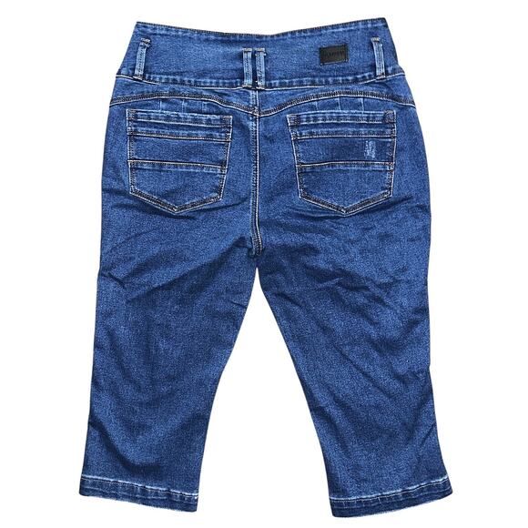 NWOT Flamingo Ripped Mid-Rise Stretch Capri Jeans Women's Large 29X17 - Picture 5 of 7